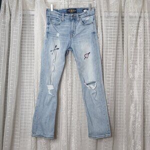 Lucky Brand Distressed Embroidered "Bridgette Crop" Denim Jeans Women's Sz00/24